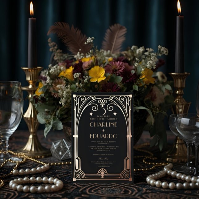 Invitation En Aluminium Mariage classique Art Déco élégant Black Gold des  (Créateur téléchargé)