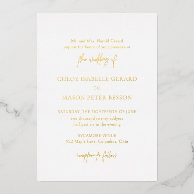 Invitation En Aluminium Mariage classique élégant (Recto)