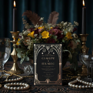 Invitation En Aluminium Mariage Classique Élégant Art Déco Noir Or 20s