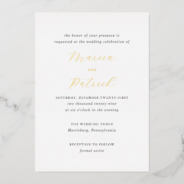 Invitation En Aluminium Mariage classique élégant Marcia (Recto)