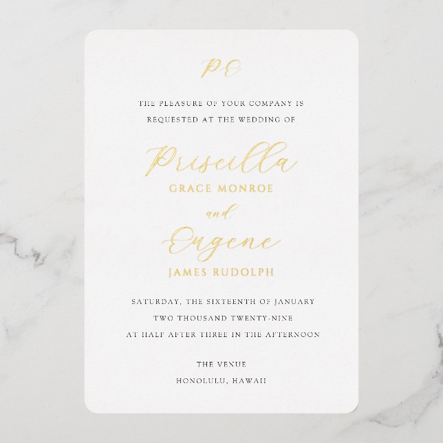 Invitation En Aluminium Mariage Classique Élégant Monogramme (Recto)