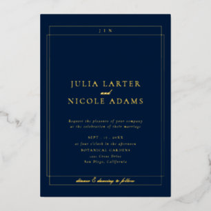 Invitation En Aluminium Mariage Classique Ivoire Bleu Marine Simple Minima