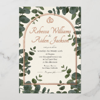 Invitation En Aluminium Mariage Classique Ivoire et Or Rose Feuille
