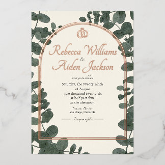 Invitation En Aluminium Mariage Classique Ivoire et Or Rose Feuille