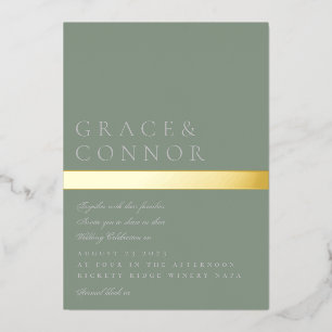 Invitation En Aluminium Mariage Classique Moderne Vert Sauge Rayure Or