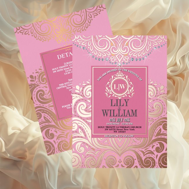 Invitation En Aluminium Mariage classique Monogramme Boho Rose Dusty (Luxurious Elegant Classic Boho Wedding Invitation - Real Foil and Monogram)