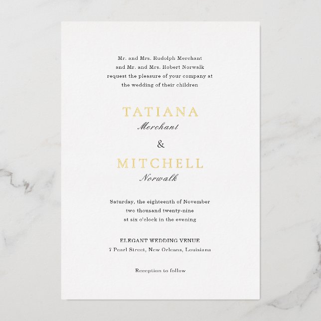 Invitation En Aluminium Mariage classique noir et blanc élégant (Recto)