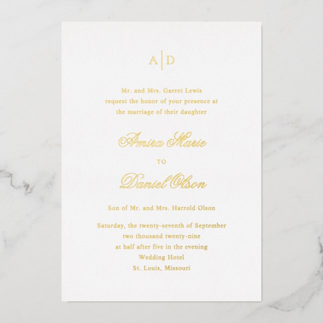 Invitation En Aluminium Mariage classique propre (Recto)
