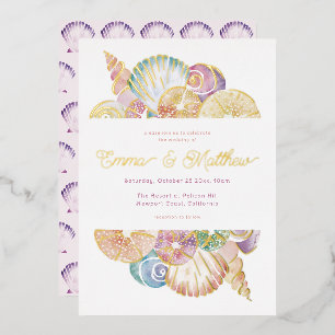 Invitation En Aluminium Mariage Coquillage Aquarelle Sous l'Océan