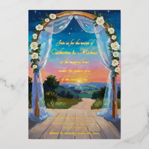 Invitation En Aluminium Mariage Crépuscule Arrivée Tropicale Plage Été