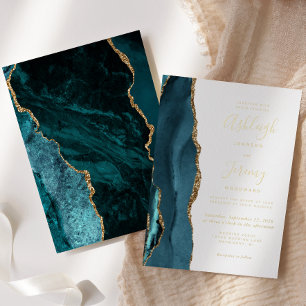 Invitation En Aluminium Mariage d'Agate bleu Turquoise or moderne
