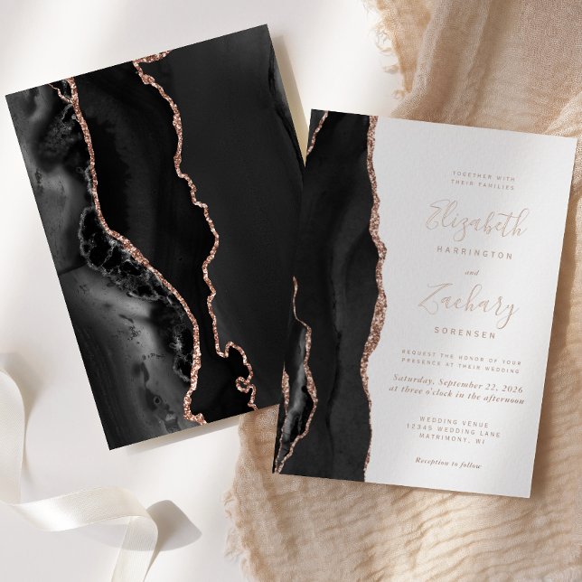 Invitation En Aluminium Mariage d'âge moderne Black Rose Gold (Créateur téléchargé)