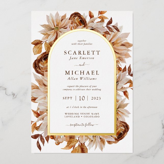 Invitation En Aluminium Mariage d'aquarelle automne (Recto)