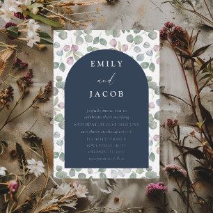 Invitation En Aluminium Mariage d'aquarelle botanique moderne Marine & Arg