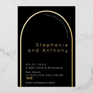 Invitation En Aluminium Mariage d'arc minimal noir, or blanc