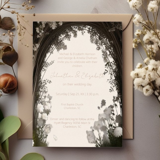 Invitation En Aluminium Mariage d'arche botanique romantique (Romantic Boho Botanical Arch Foil Wedding Invitation)