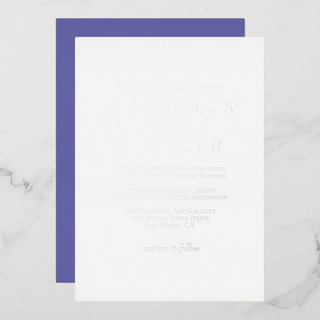 Invitation En Aluminium Mariage d'argent blanc (Recto/Verso)
