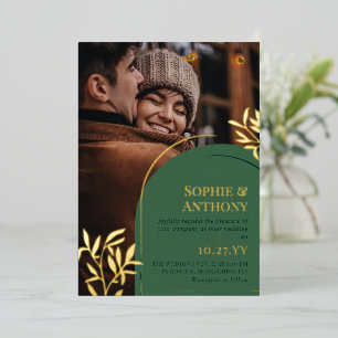 Invitation En Aluminium Mariage d'automne avec arche verte et verdure doré