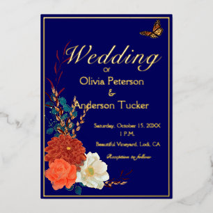 Invitation En Aluminium Mariage d'automne Papillon monarque bleu marine fl