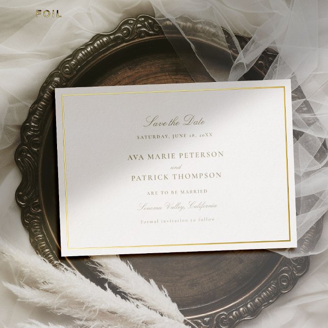 Invitation En Aluminium Mariage de cadre classique classique en or Enregis (wedding save the date minimalist gold frame formal modern classic traditional calligraphy royal)