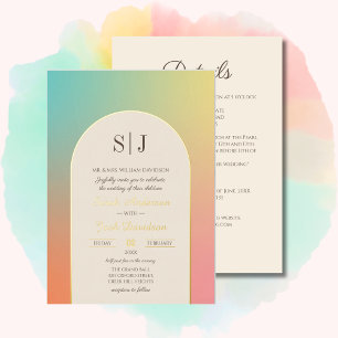 Invitation En Aluminium Mariage de cadre d'arc doré Pastel Gradient Retro