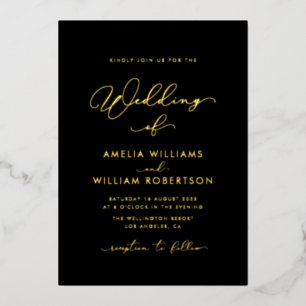 Invitation En Aluminium mariage de calligraphie de script noir et or