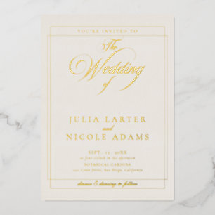 Invitation En Aluminium Mariage de calligraphie noire ivoire classique