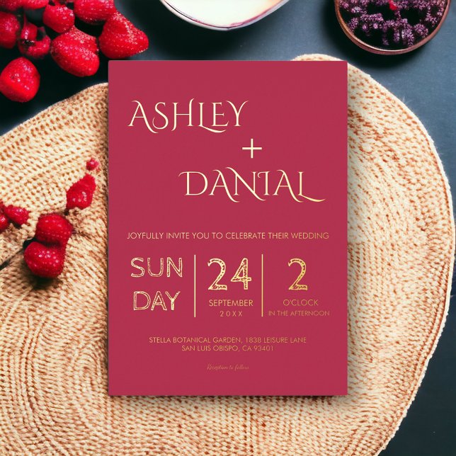 Invitation En Aluminium Mariage de calligraphie or Magenta Classy moderne (Créateur téléchargé)