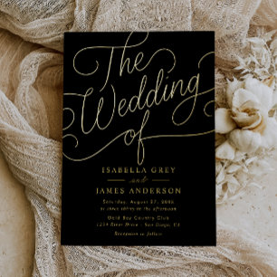 Invitation En Aluminium Mariage de calligraphie script Or Noir 