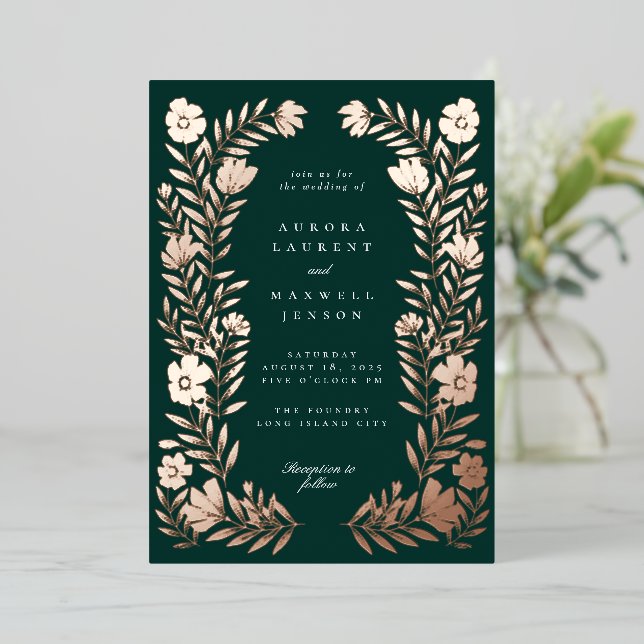 Invitation En Aluminium Mariage de charpente végétale folk (Debout devant)