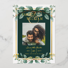 Invitation En Aluminium Mariage de CODE QR PHOTO Gold Foil Green Date de s