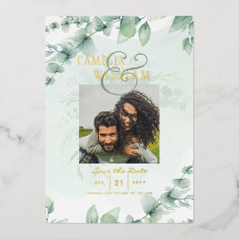 Invitation En Aluminium Mariage de CODE QR PHOTO Gold Foil Green Date de s