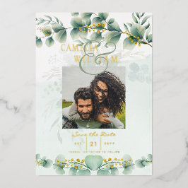 Invitation En Aluminium Mariage de CODE QR PHOTO Gold Foil Green Date de s