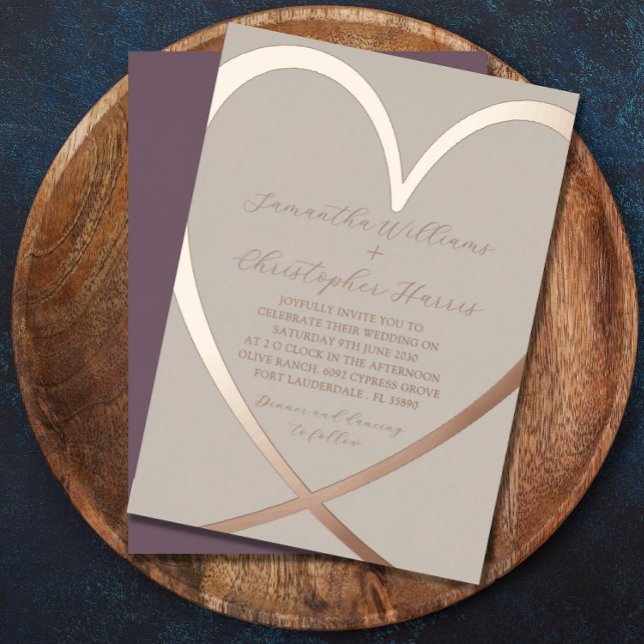 Invitation En Aluminium Mariage de coeur doré et beige moderne (Créateur téléchargé)