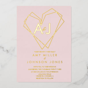 Invitation En Aluminium Mariage de coeur géométrique pressé