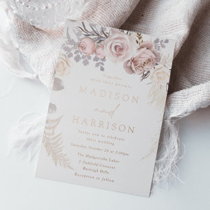 Invitation En Aluminium Mariage de courroie florale Rose bleu et poussiére