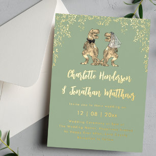 Invitation En Aluminium Mariage de Dinosaures Mariée T-Rex & Vert Sauge & 