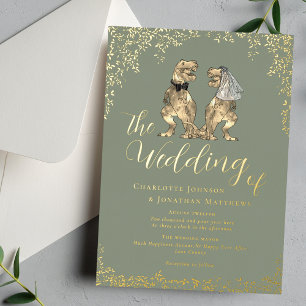 Invitation En Aluminium Mariage de Dinosaures Sage Vert et Or