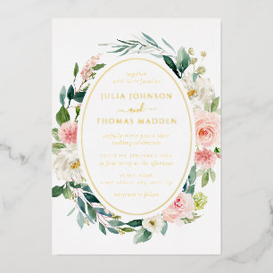 Invitation En Aluminium Mariage de feuillage Floral Gold Blush