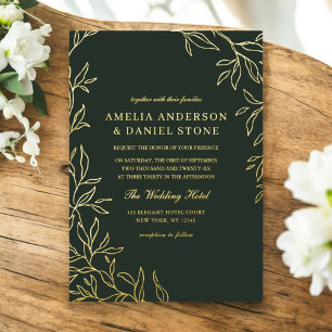 Invitation En Aluminium Mariage de feuille verte minimal or