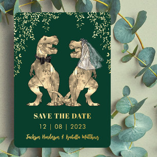 Invitation En Aluminium Mariage de la mariée et du marié dinosaures Vert O