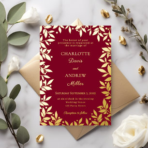 Invitation En Aluminium Mariage de luxe aux feuilles botaniques or de Bour
