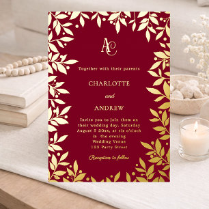 Invitation En Aluminium Mariage de luxe avec monogramme botanique or de Bo
