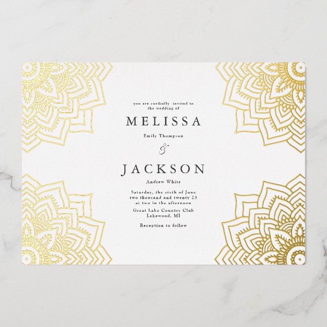 Invitation En Aluminium Mariage de mandala en or blanc Delicate (Recto)