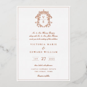 Invitation En Aluminium Mariage de monogramme de crête bleu poussiéreux