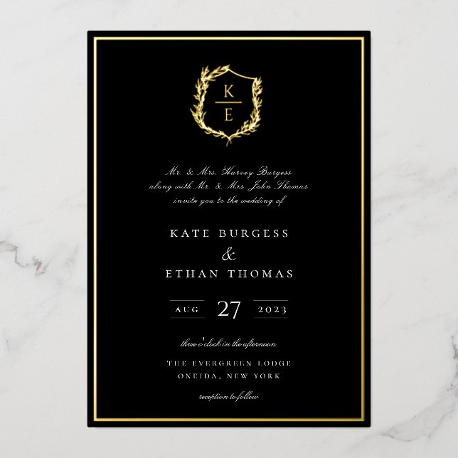 Invitation En Aluminium Mariage de monogramme de crête botanique (Recto)