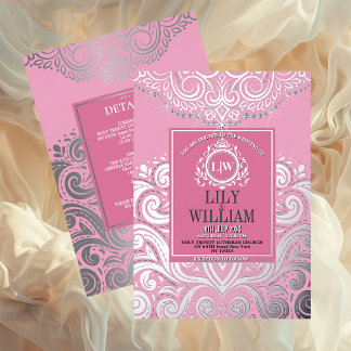 Invitation En Aluminium Mariage de monogramme de diamant d'ArtDeco rose