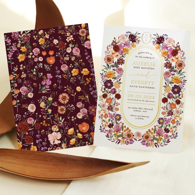 Invitation En Aluminium Mariage de monographie de Fleur sauvage d'automne  (Créateur téléchargé)