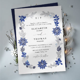 Invitation En Aluminium Mariage de Noël hivernal Bleu Nuit Botanique
