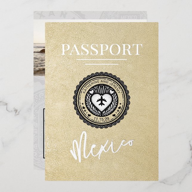 Invitation En Aluminium Mariage de passeport Champagne Mexique (Recto/Verso)